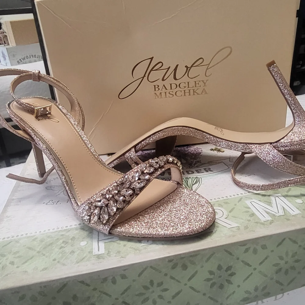 Badgley Mischka Rose Gold Sandals, Dallyce Ankle Strap Stiletto Sandal